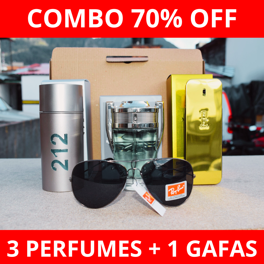 Promoción Compra 1 y Lleva 4 [1 Perfume One Million 100ml + 1 Perfume 212 Men 100ml + 1 Perfume Invictus 100ml +Gafas Rayban] ¡Solo hoy!