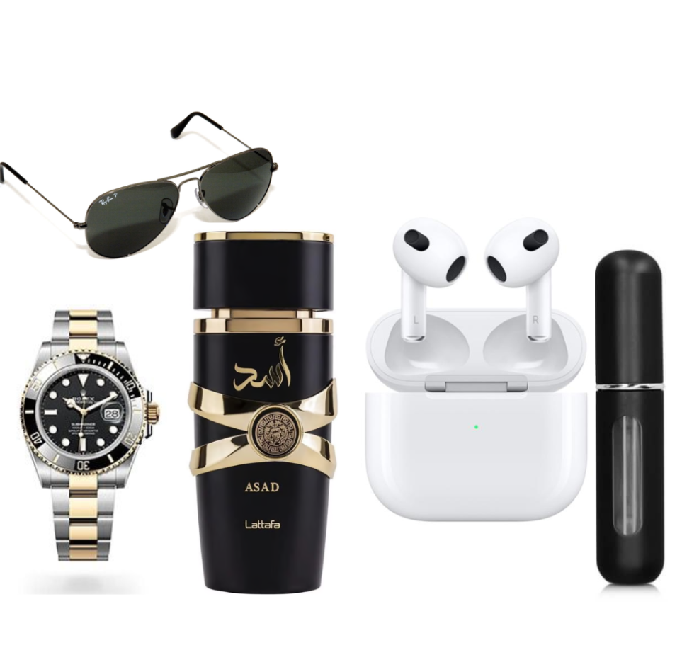 Kit Caballero [Perfume Asad Lattafa + Rolex Submariner + Gafas + Airpods Pro + Perfumero Recargable] PROMOCION - CIERRE DE LA TIENDA - CONTRA ENTREGA ENVÍO GRATIS