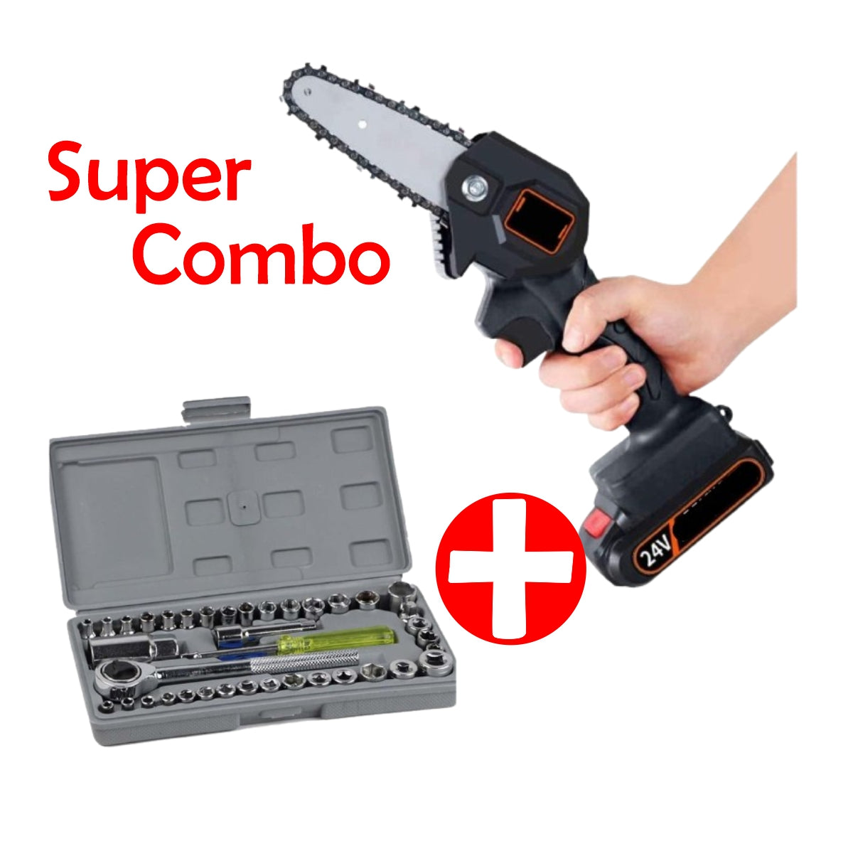 PowerCombo Moto Sierra De Mano Portátil 24v + Juego de Raches GRATÍS SÓLO HOY